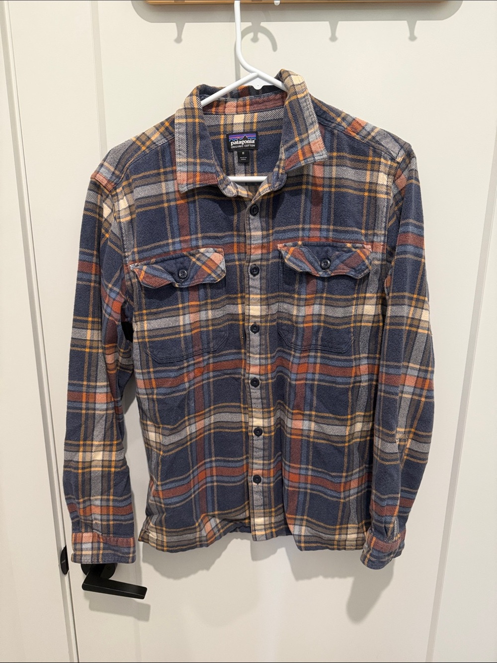 Patagonia Blue, Rust & Cream Plaid Flannel Shirt